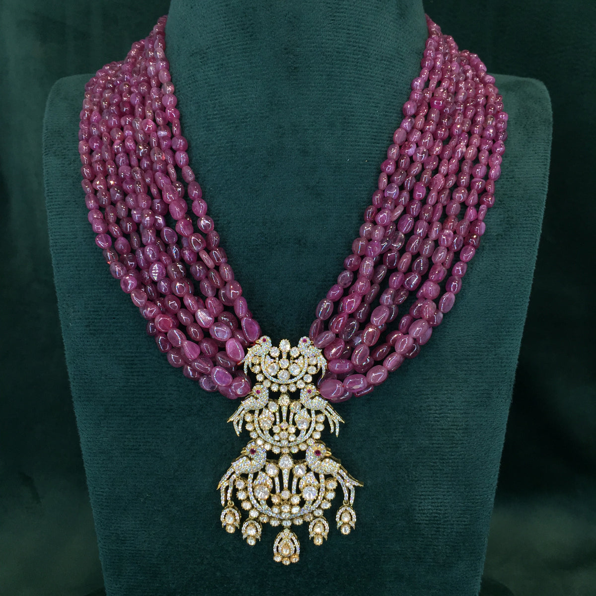 925 Silver Pendant Set strung with Natural (glass-filled) Rubies
