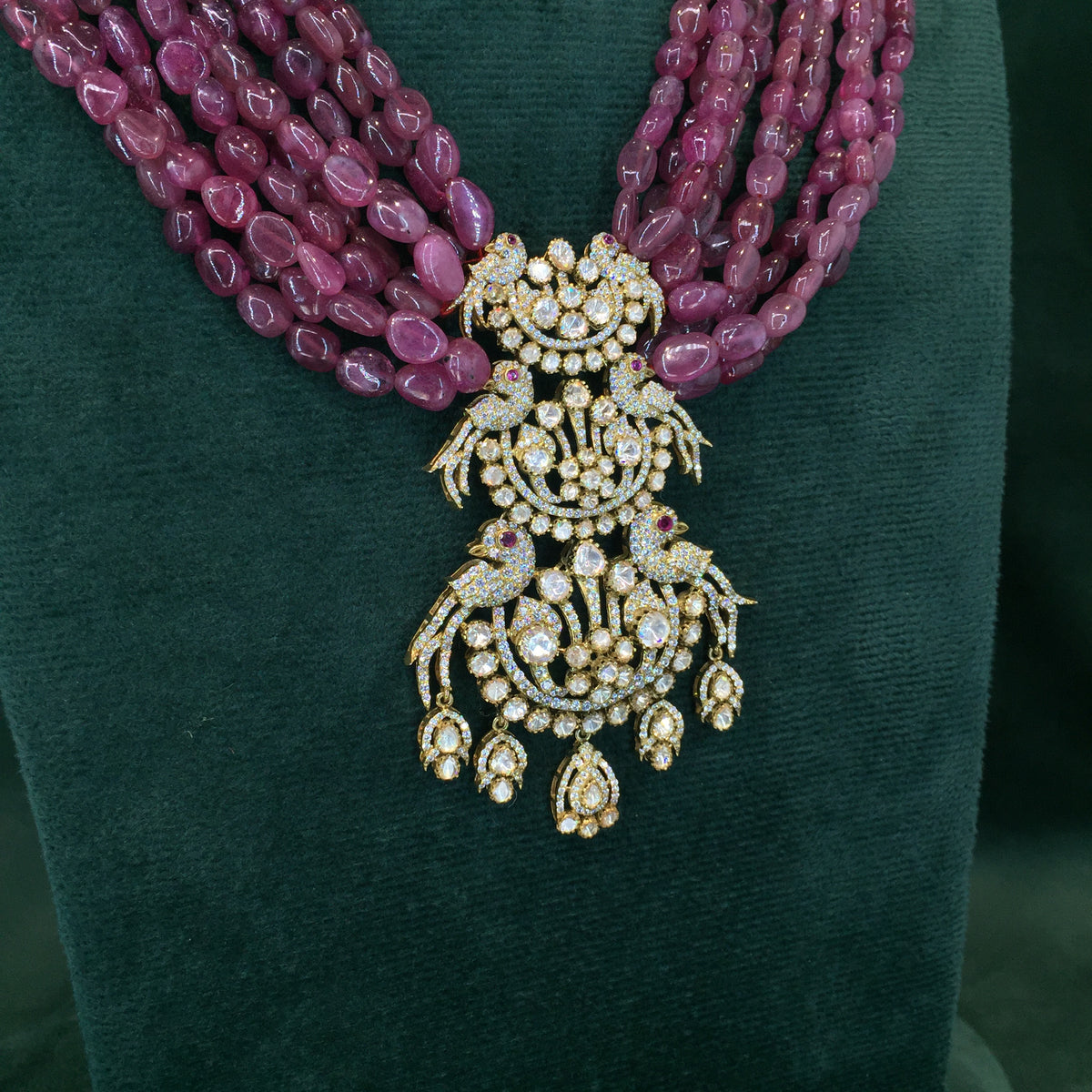 925 Silver Pendant Set strung with Natural (glass-filled) Rubies