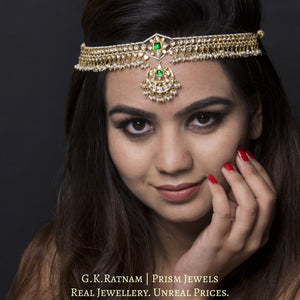 18k Gold and Diamond Polki Matha Patti with Natural Hyderabadi Pearls - G. K. Ratnam