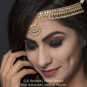 18k Jadau Matha Patti-cum-Necklace with Natural Freshwater Pearls - G. K. Ratnam