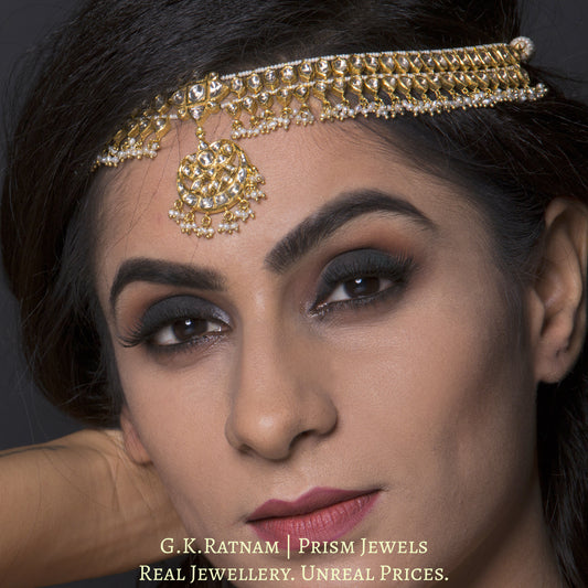 18k Jadau Matha Patti-cum-Necklace with Natural Freshwater Pearls - G. K. Ratnam