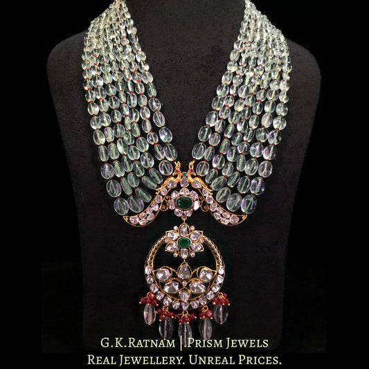 18k Gold and Diamond Polki Open Setting Peacock Pendant with Fluorites