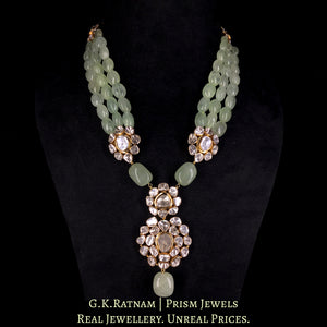 18k Gold and Diamond Polki Open Setting Pendant Set with Natural Russian Emeralds