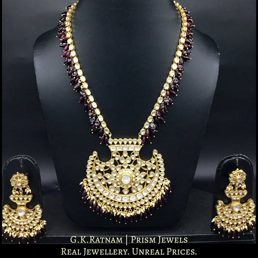 18k Gold and Diamond Polki Pankhi (fan) Pendant Set with Natural Mozambique Garnets - G. K. Ratnam