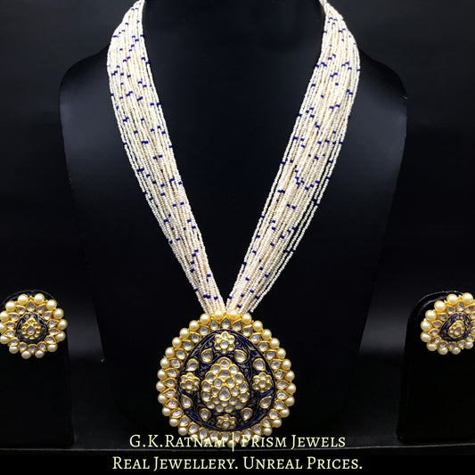 18k Gold and Diamond Polki Blue Enamel pear-shaped Pendant Set with chid bunches - G. K. Ratnam