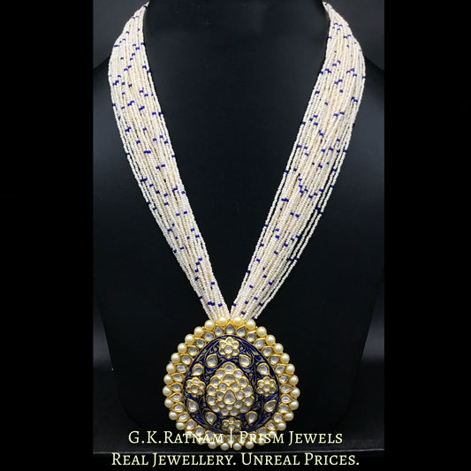 18k Gold and Diamond Polki Blue Enamel pear-shaped Pendant Set with chid bunches - G. K. Ratnam