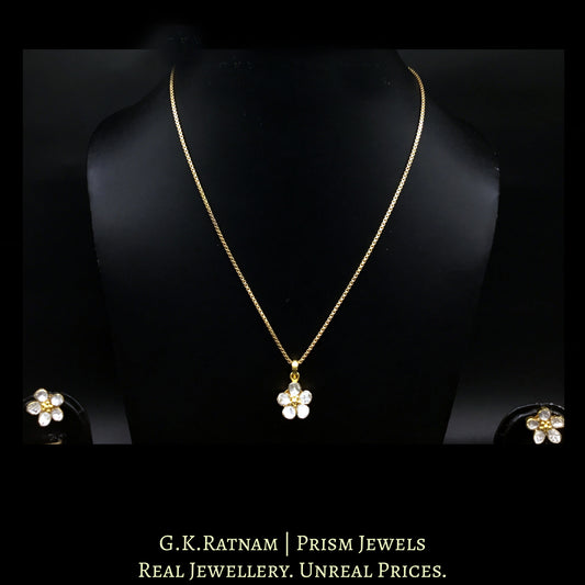 14k Gold and Diamond Polki Open Setting floral Pendant Set with gold-plated chain