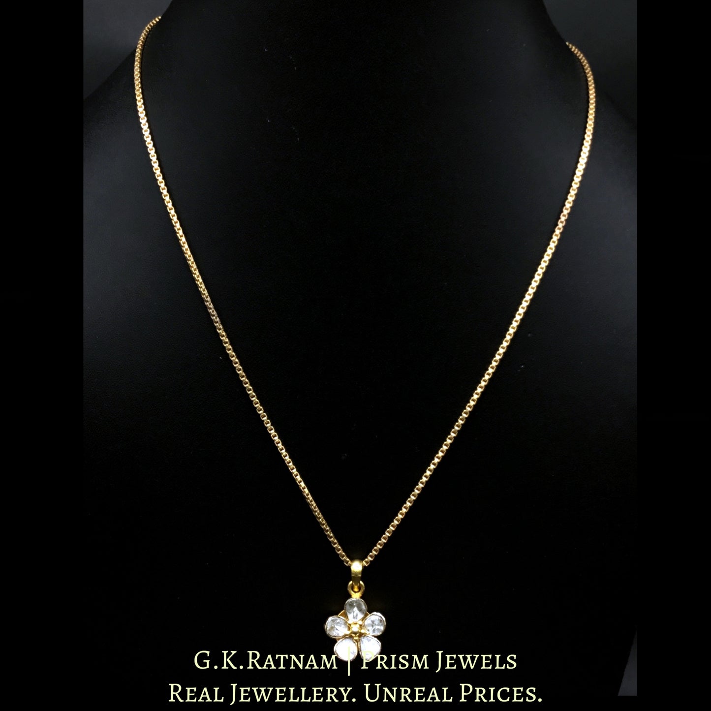 14k Gold and Diamond Polki Open Setting floral Pendant Set with gold-plated chain