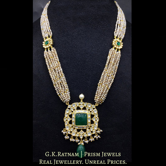Traditional Gold and Diamond Polki Pendant strung with Antiqued Hyderabadi Pearls