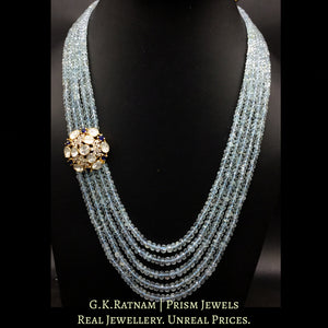 14k Gold and Diamond Polki Open Setting Broach Necklace Set with Aquamarine beads