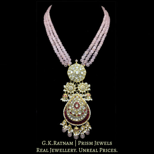 18k Gold and Diamond Polki antique-finish Hybrid Pendant with Pink Morganites - G. K. Ratnam