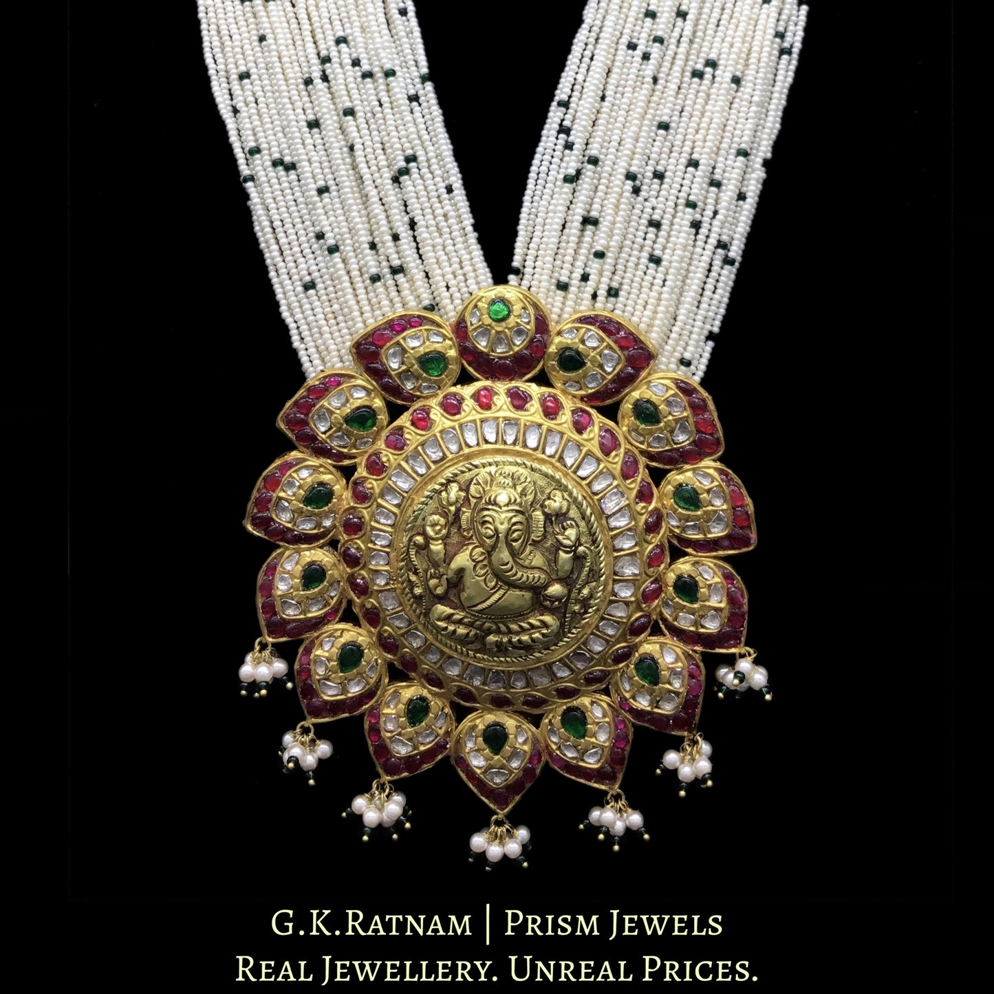 18k Gold and Diamond Polki south-style Ganesha Pendant with Chid Bunches - G. K. Ratnam
