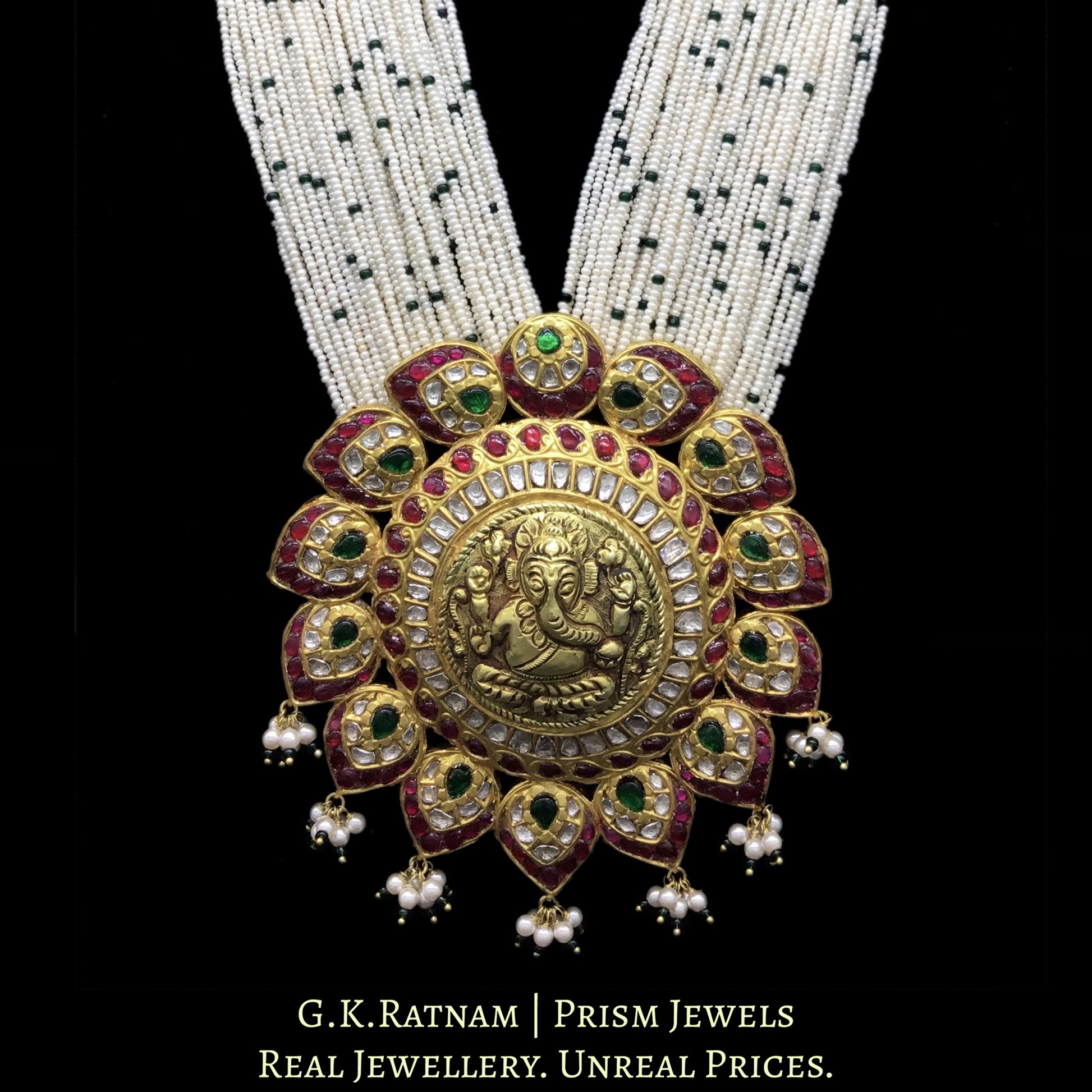 18k Gold and Diamond Polki south-style Ganesha Pendant with Chid Bunches - G. K. Ratnam
