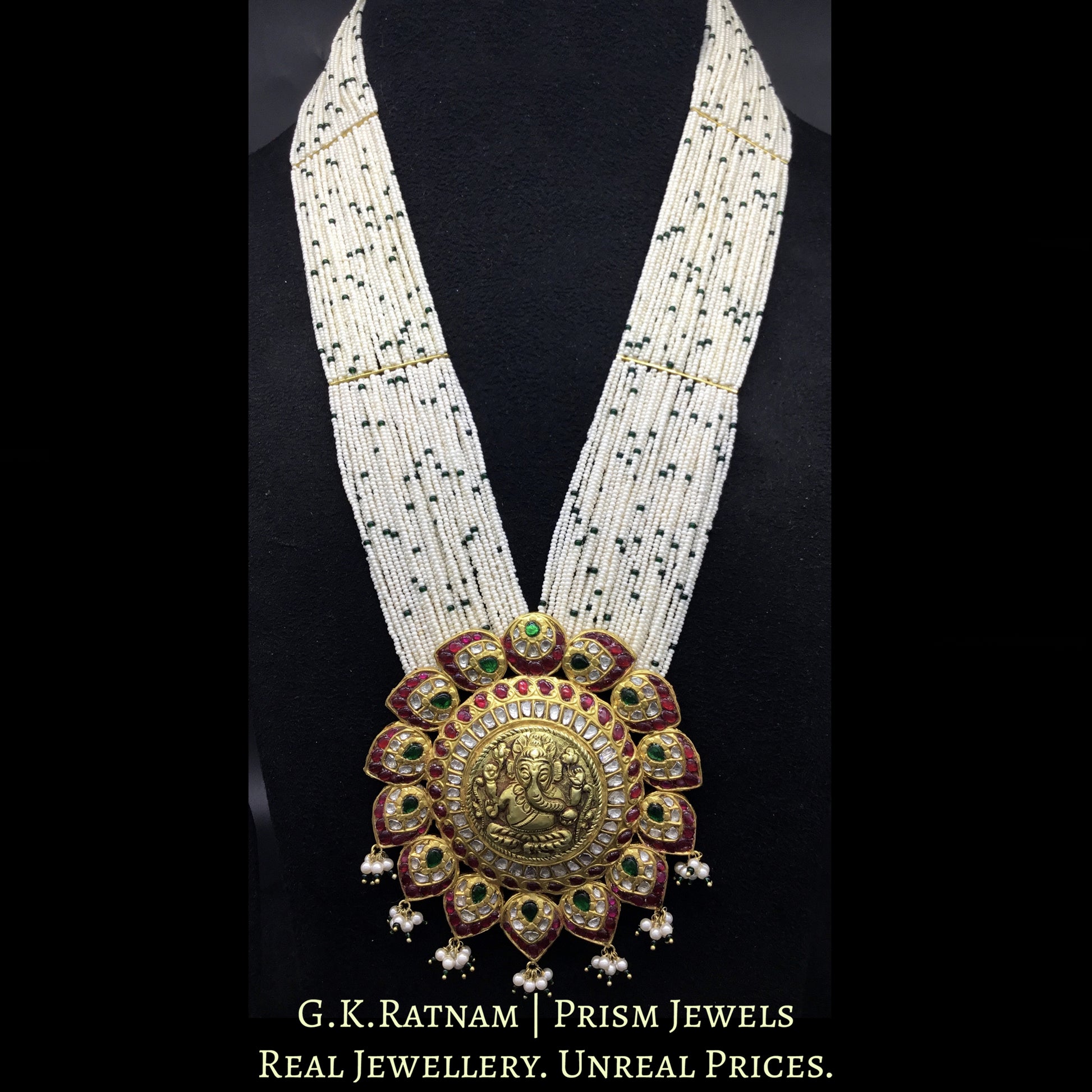 18k Gold and Diamond Polki south-style Ganesha Pendant with Chid Bunches - G. K. Ratnam
