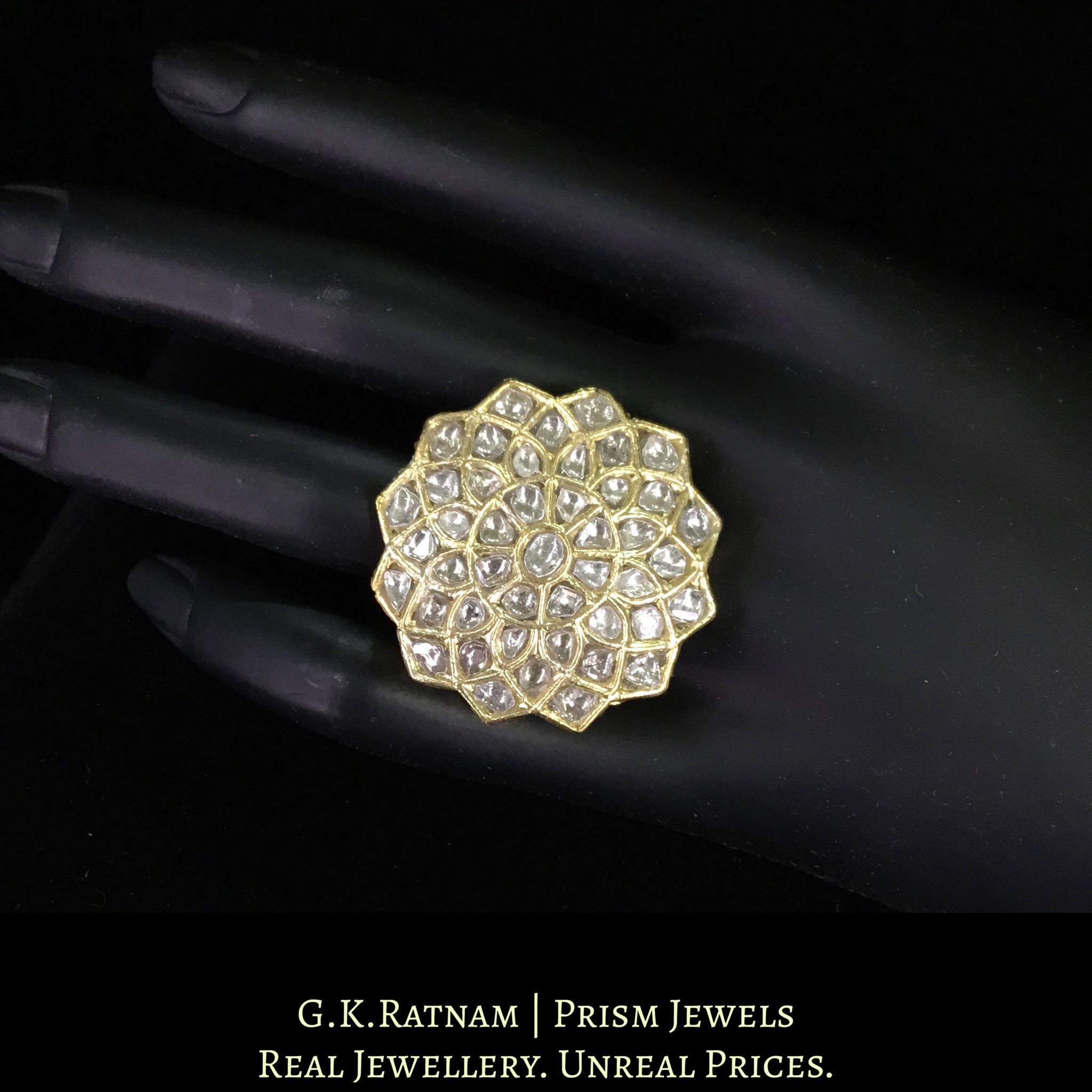 23k Gold and Diamond Polki Floral Ring