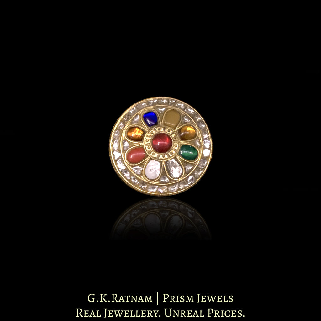 23k Gold and Diamond Polki Antiqued Navratna Ring