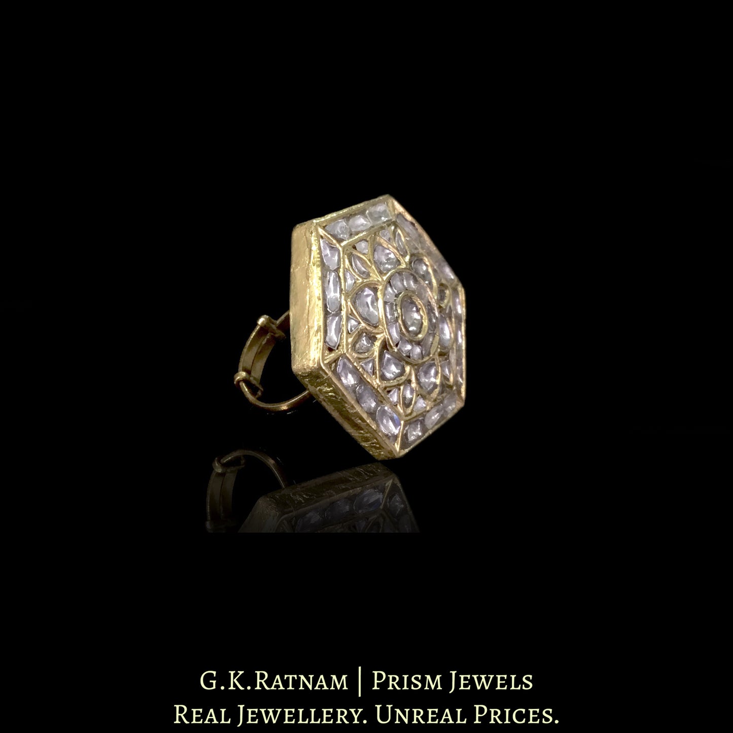 23k Gold and Diamond Polki Octagonal Ring