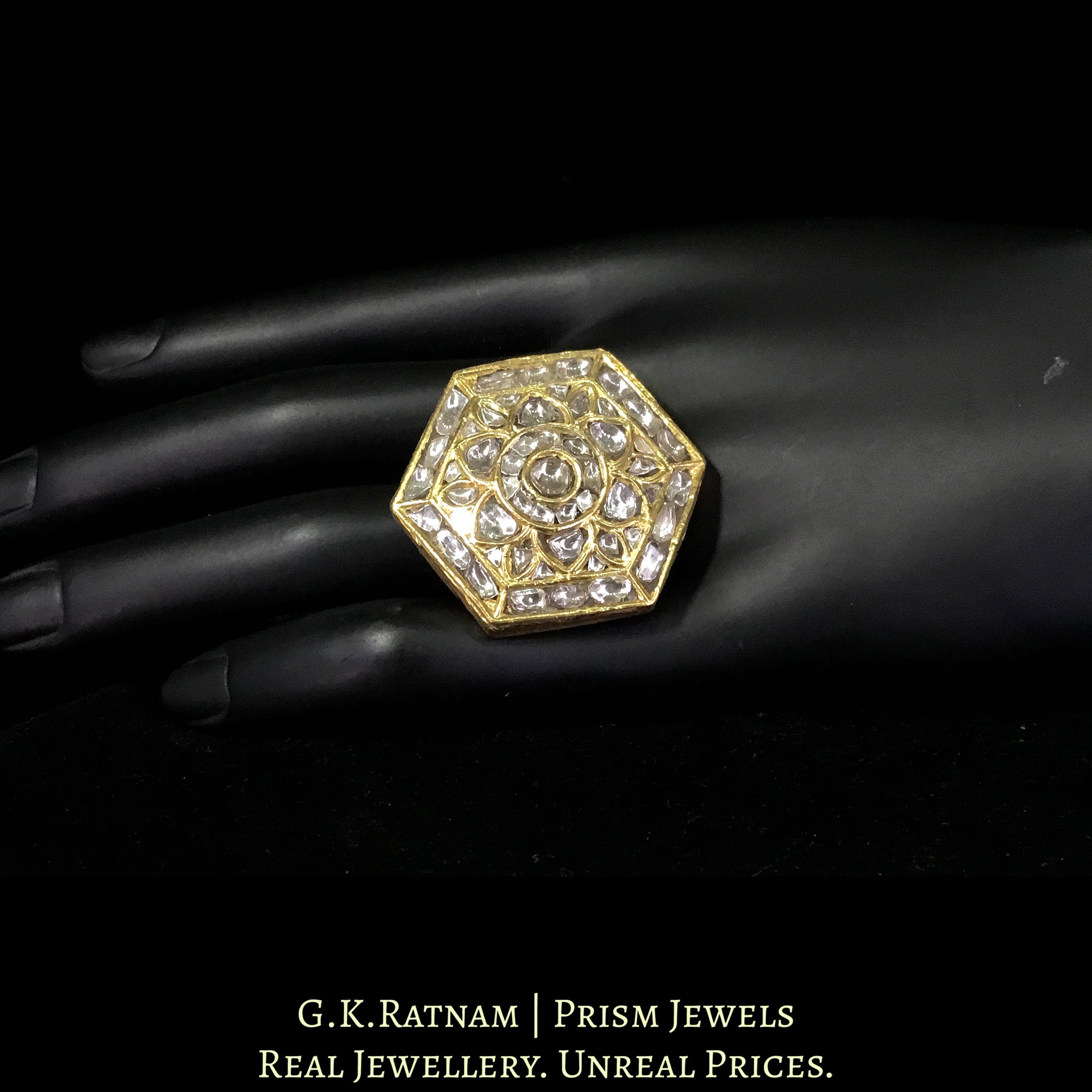 23k Gold and Diamond Polki Octagonal Ring