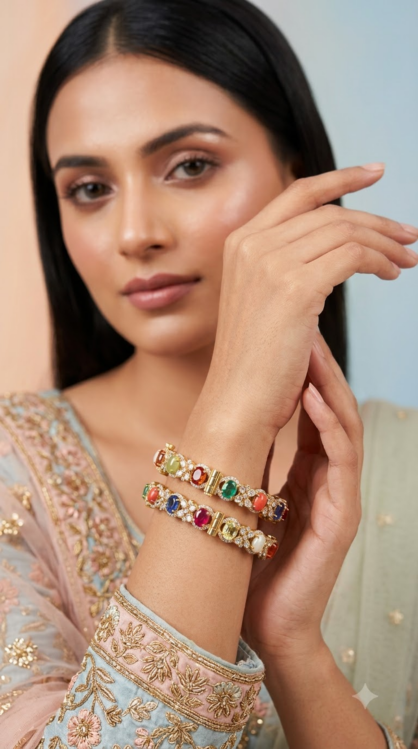 925 Silver Navratna Bangle Pair