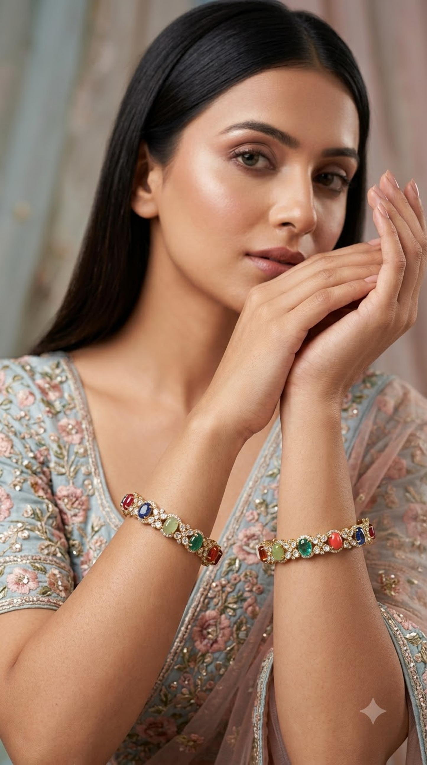 925 Silver Navratna Bangle Pair