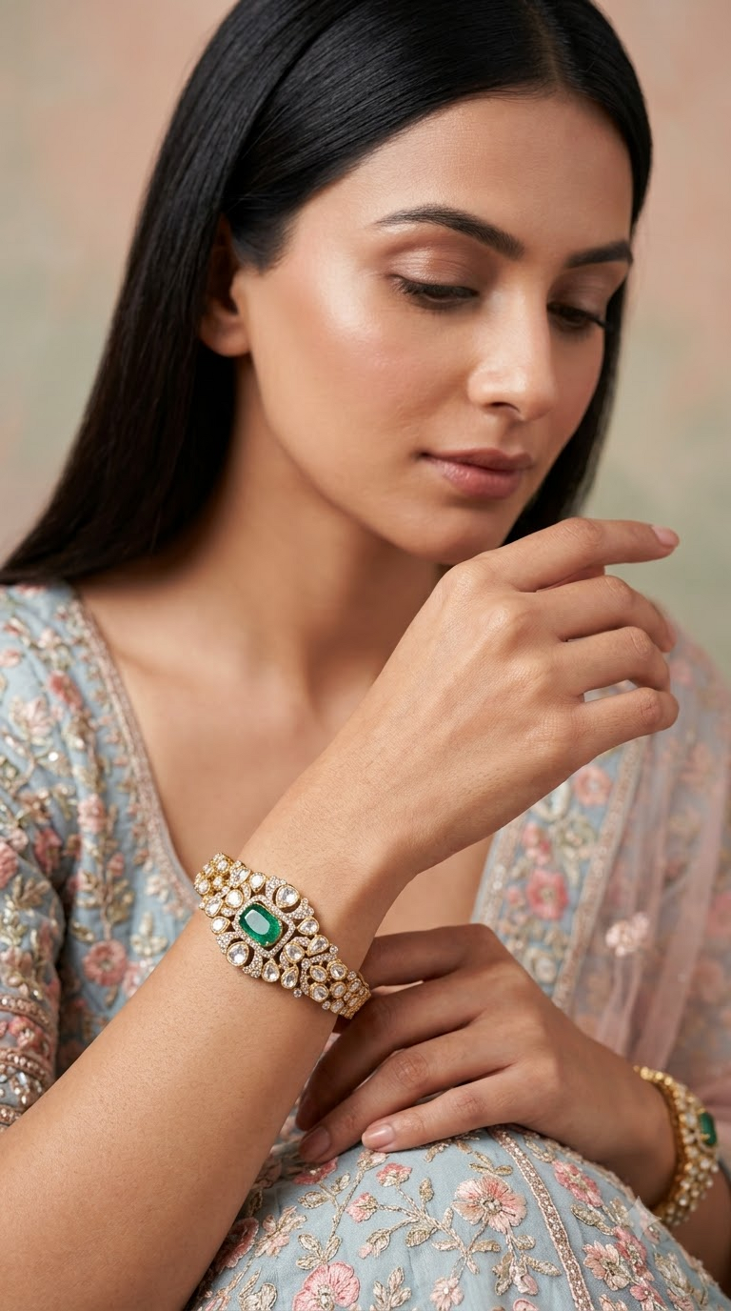 925 Silver Bangle Pair with Lab Grown Emeralds