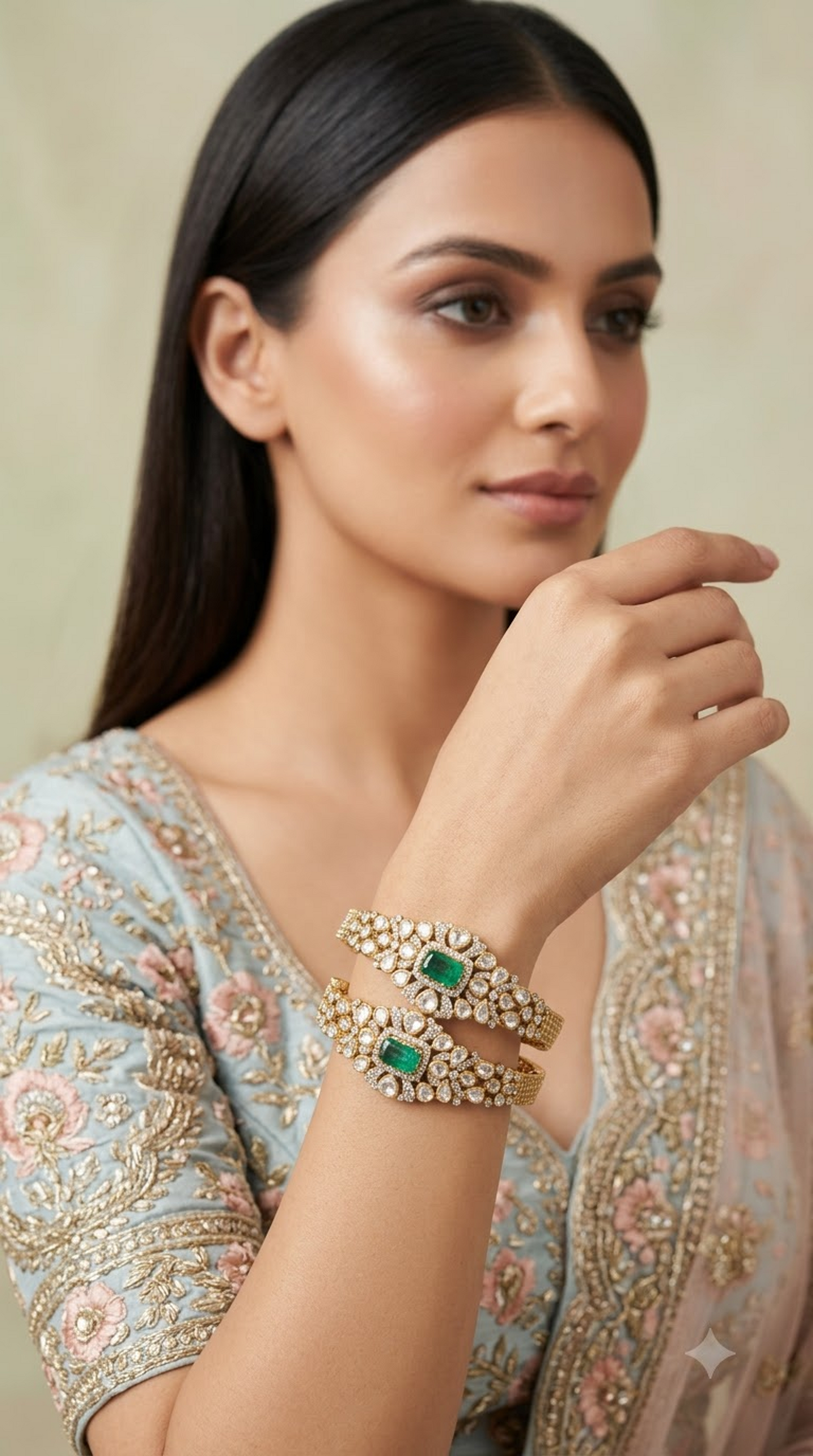 925 Silver Bangle Pair with Lab Grown Emeralds