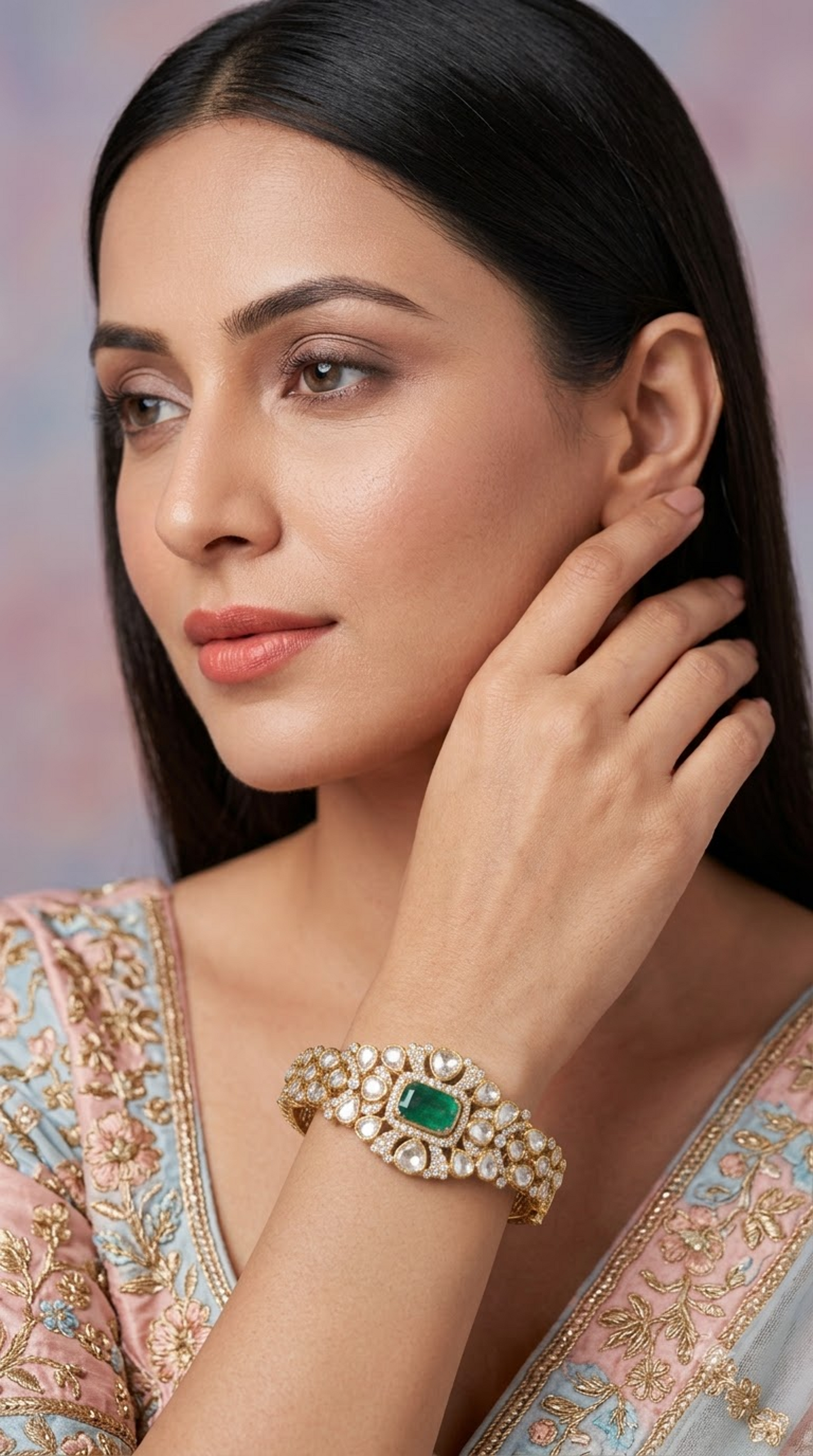 925 Silver Bangle Pair with Lab Grown Emeralds