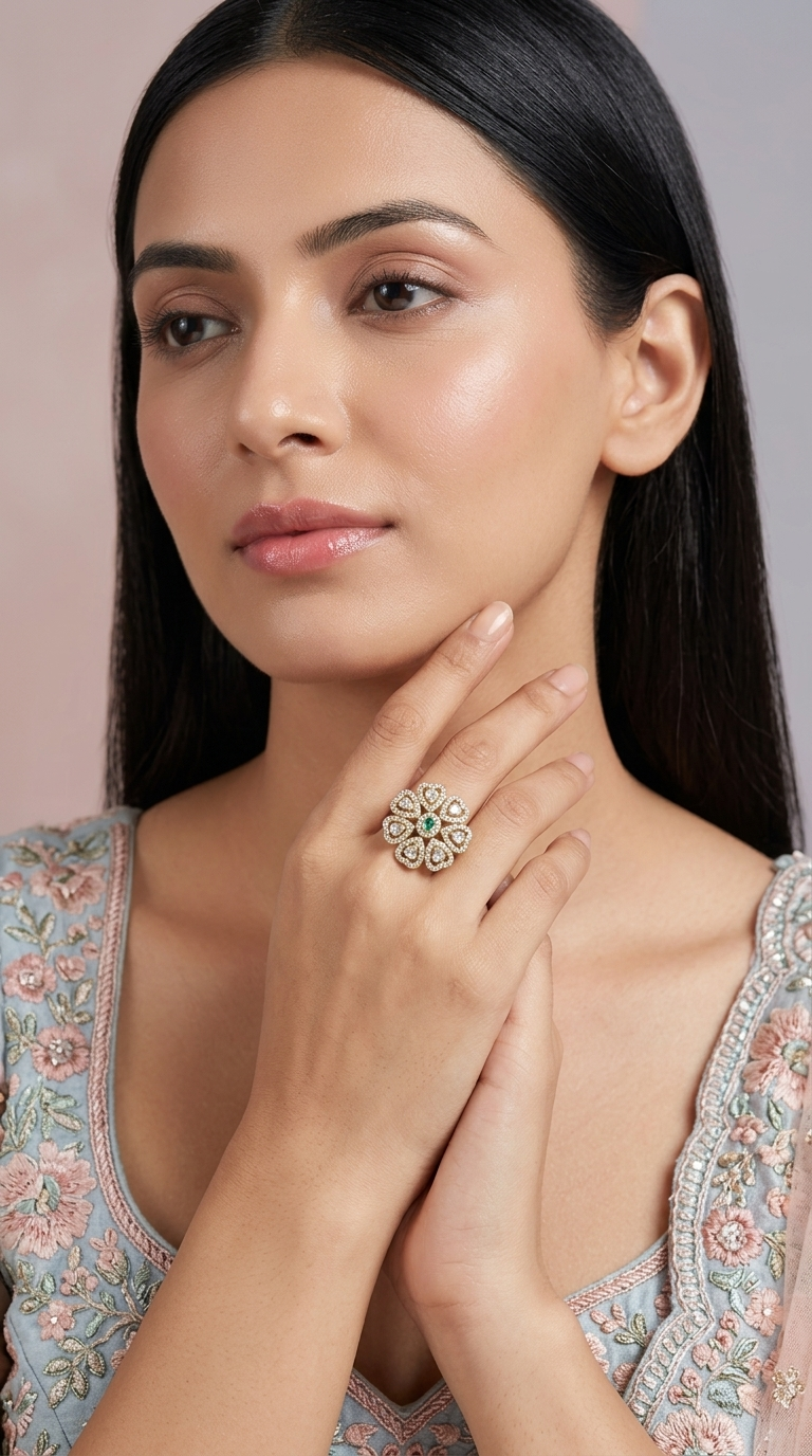 925 Silver victorian-finish floral Ring