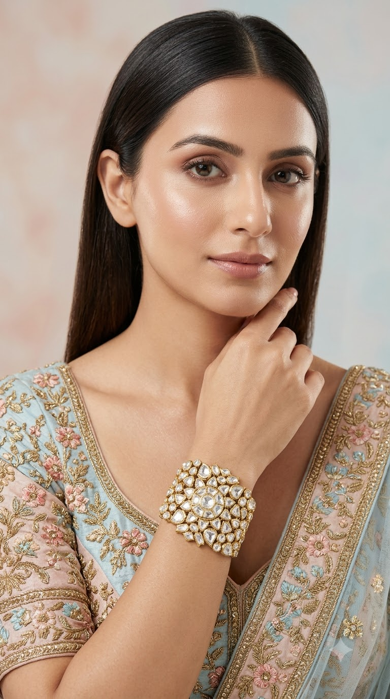 18K Gold And Diamond Polki Bracelet