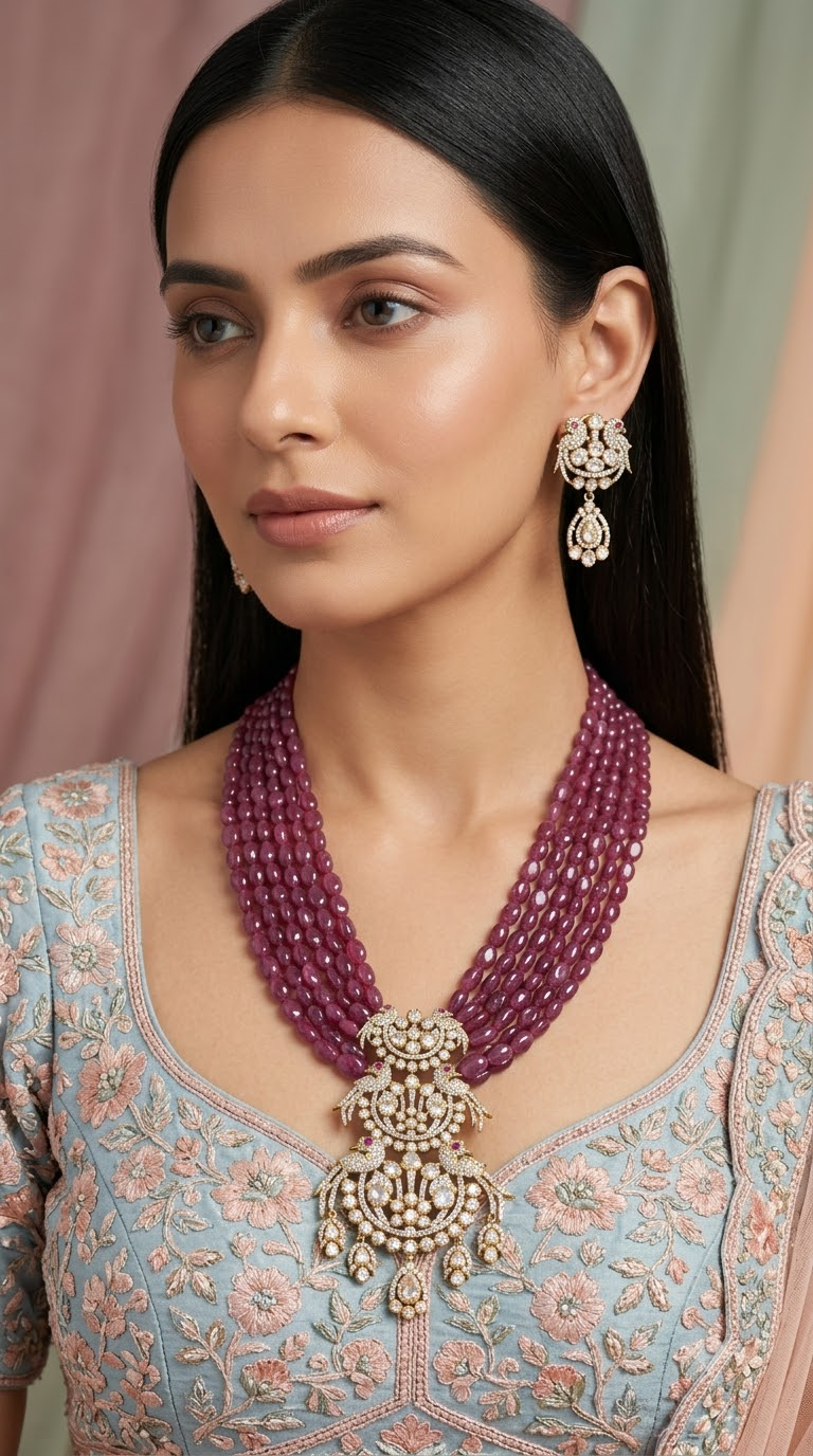925 Silver Pendant Set strung with Natural (glass-filled) Rubies