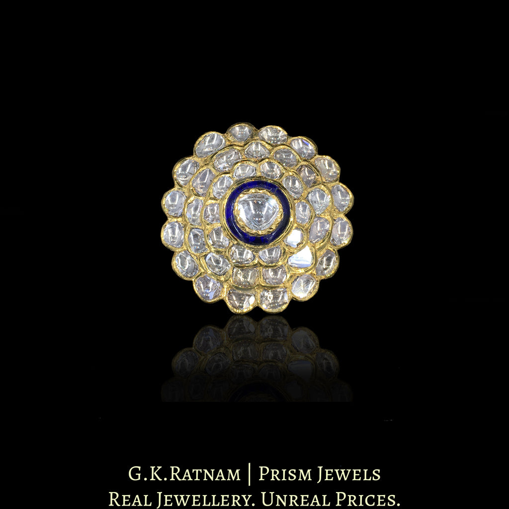 18k Gold and Diamond Polki Cocktail Ring with a hint of blue