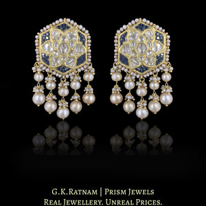 23k Gold and Diamond Polki Hexagonal Pendant Set with Antiqued Hyderabadi Pearls