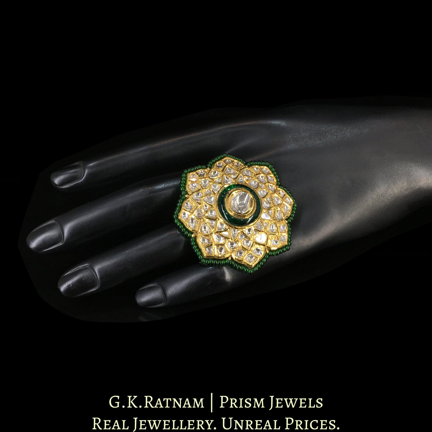 18k Gold and Diamond Polki Cocktail Ring with a hint of green