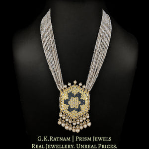 23k Gold and Diamond Polki Hexagonal Pendant Set with Antiqued Hyderabadi Pearls