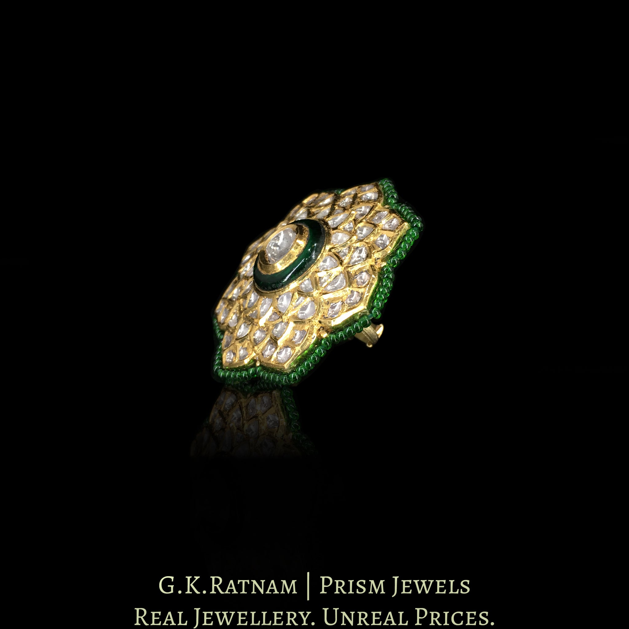 18k Gold and Diamond Polki Cocktail Ring with a hint of green