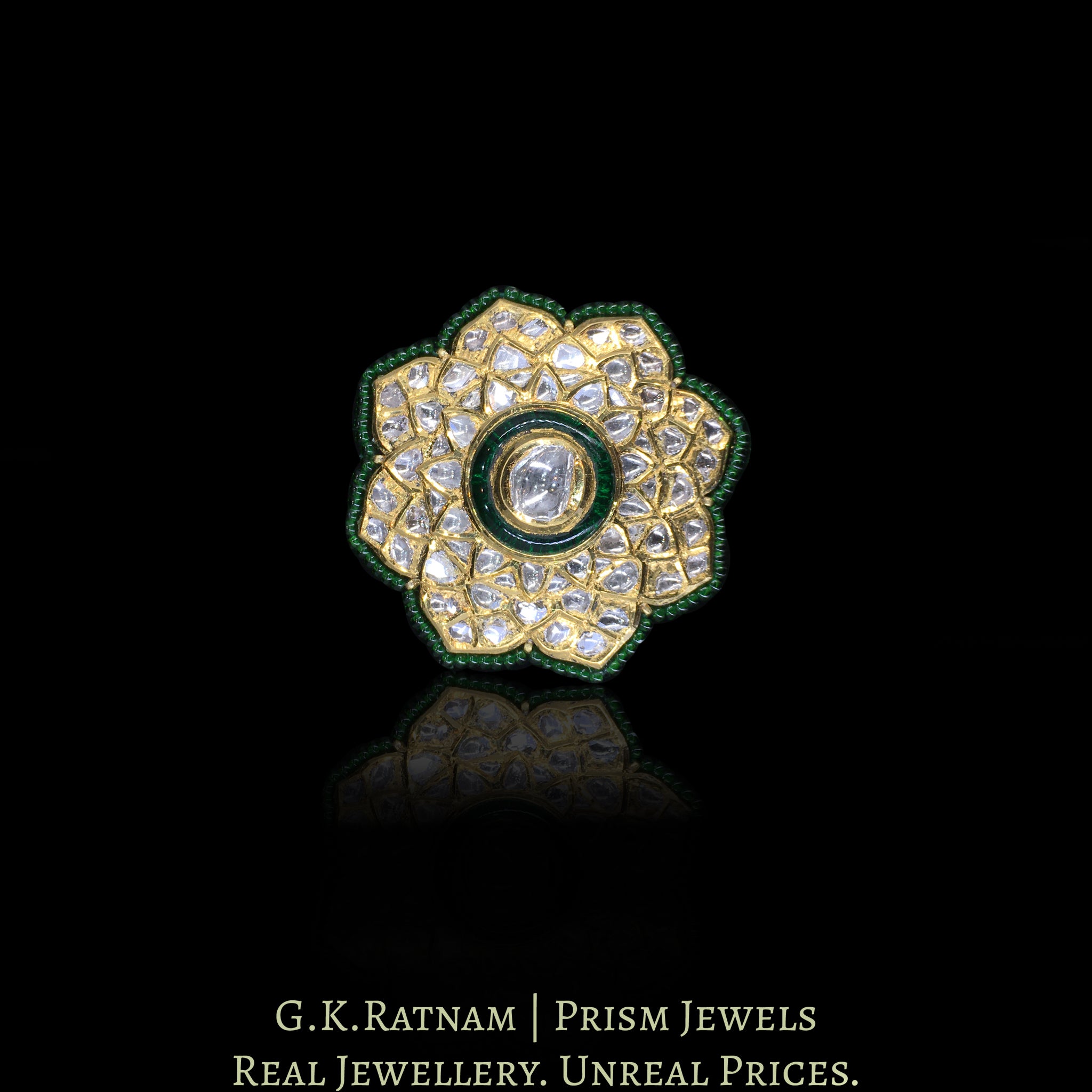 18k Gold and Diamond Polki Cocktail Ring with a hint of green