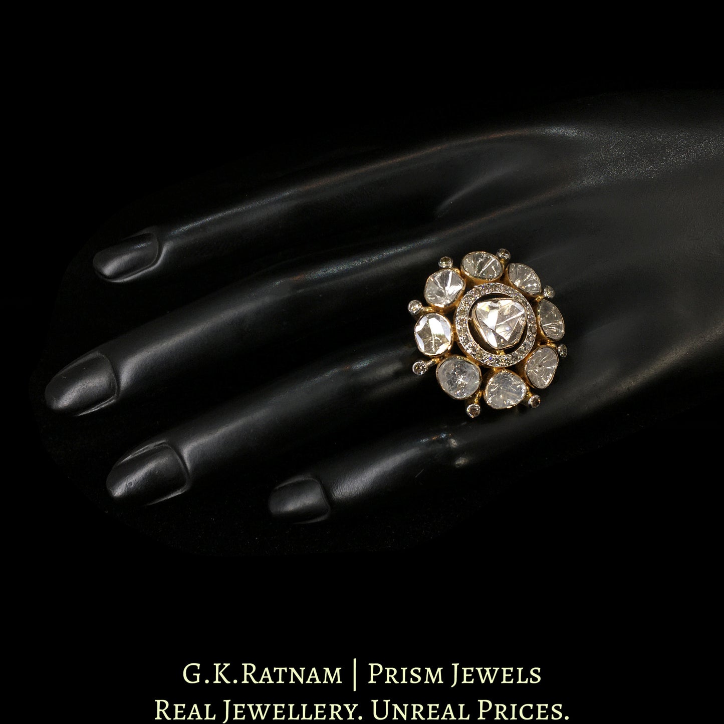 18k Gold and Diamond Polki Open Setting Ring