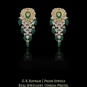 23k Gold and Diamond Polki Pendant Set with emerald-green Strawberry Quartz and Pearls