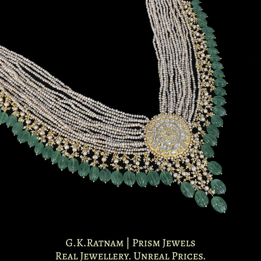 23k Gold and Diamond Polki Pendant with Antiqued Freshwater Pearls and Strawberry Quartz Melons