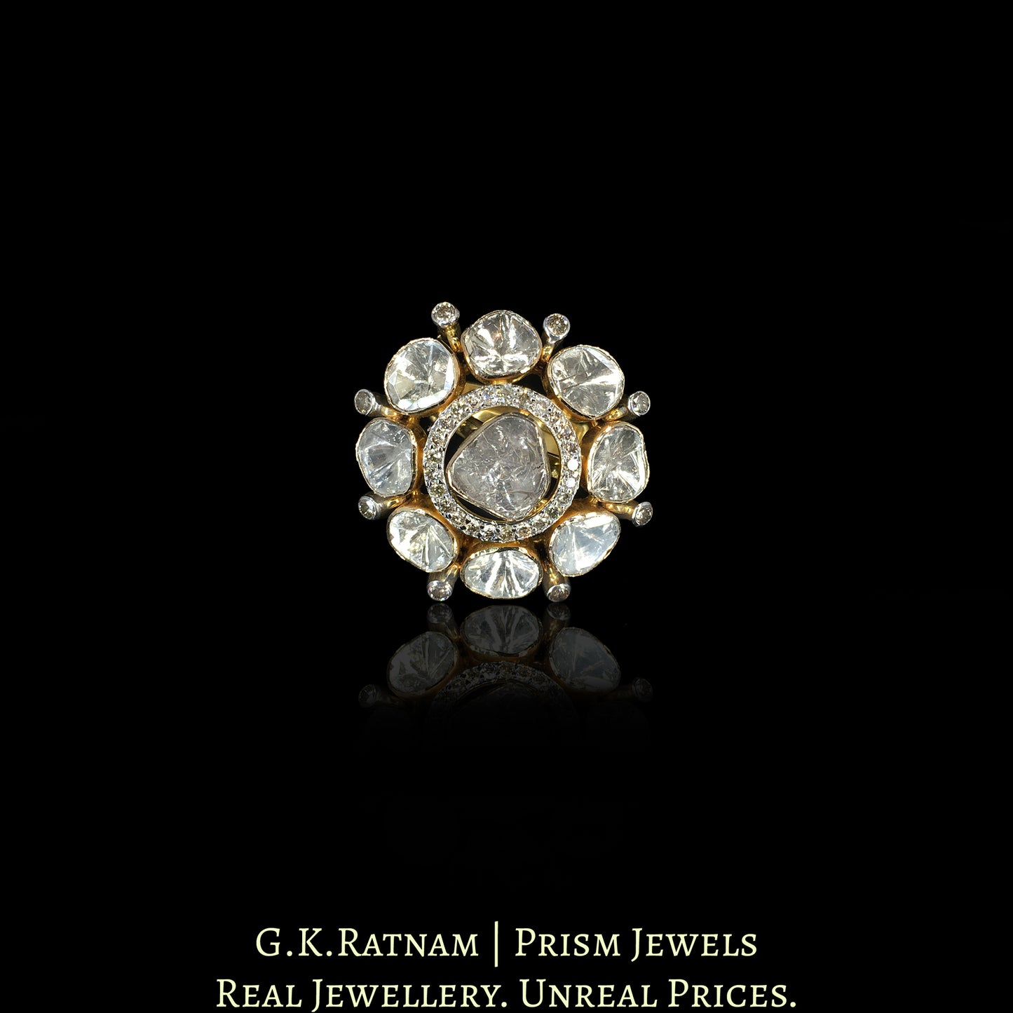 18k Gold and Diamond Polki Open Setting Ring