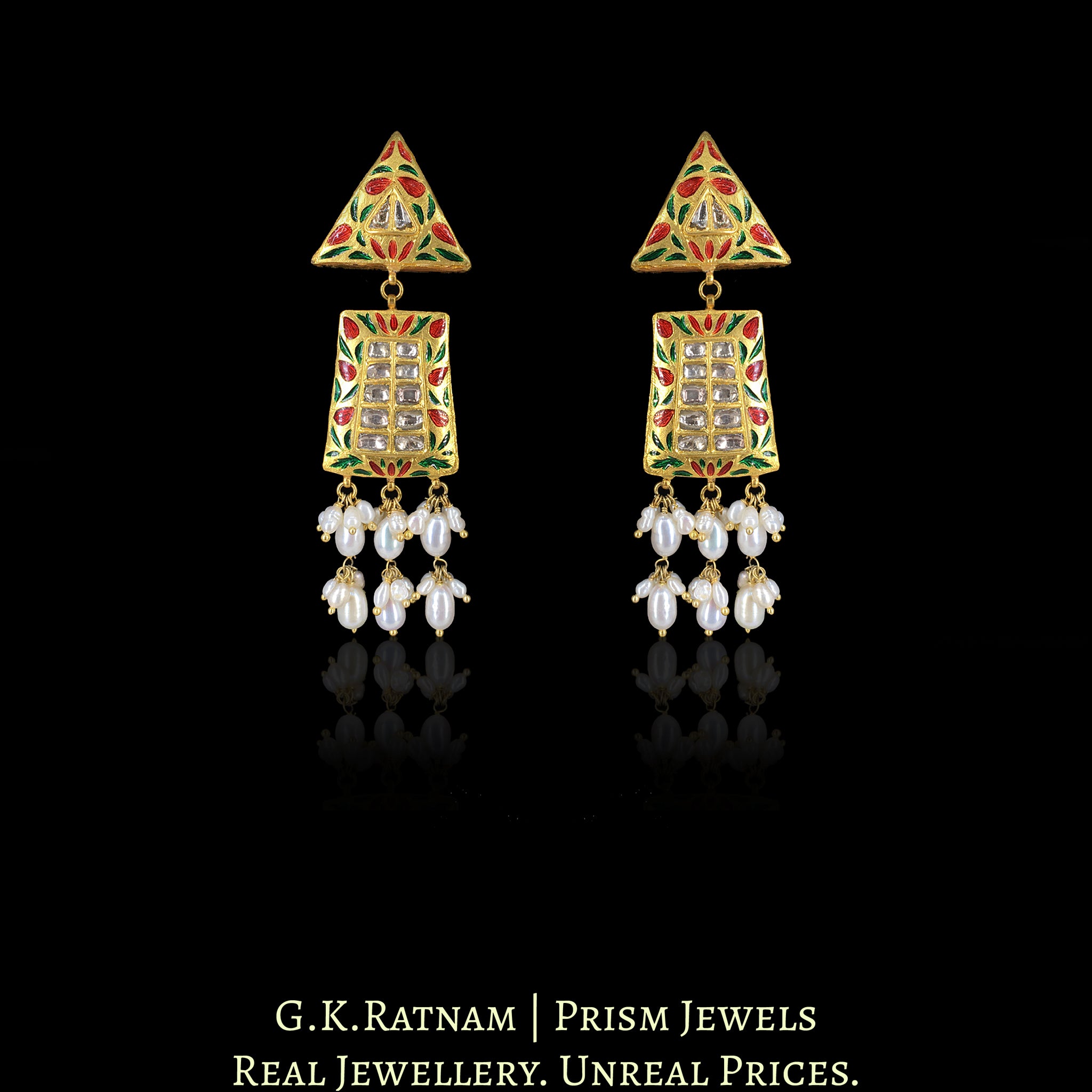 23k Gold and Diamond Polki Necklace Set with vibrant Meenakari