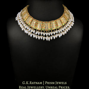 23k Gold and Diamond Polki Necklace Set with vibrant Meenakari