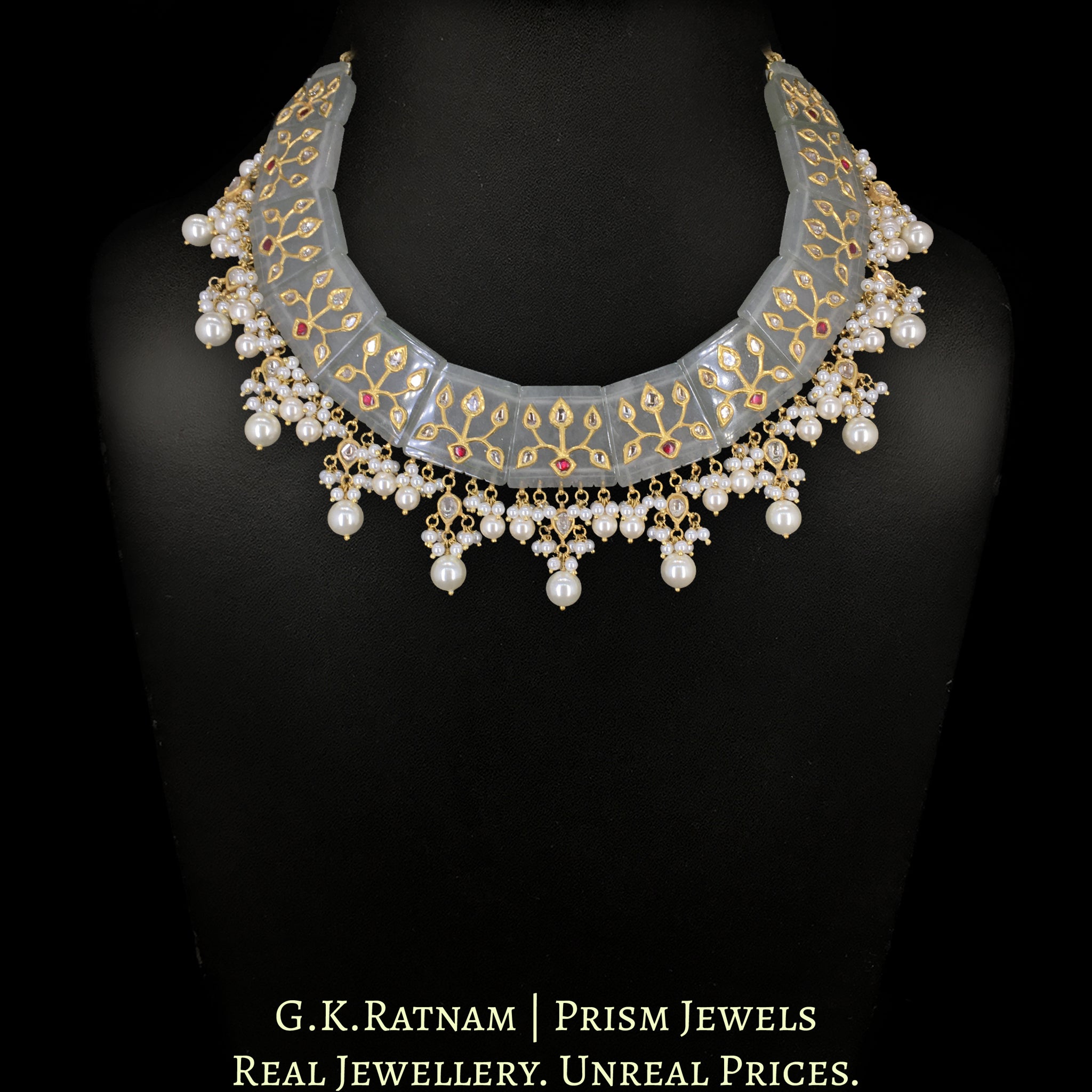 23k Gold and Diamond Polki Necklace Set with intricate Polki Inlays