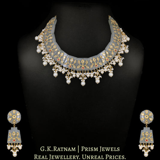 23k Gold and Diamond Polki Necklace Set with intricate Polki Inlays