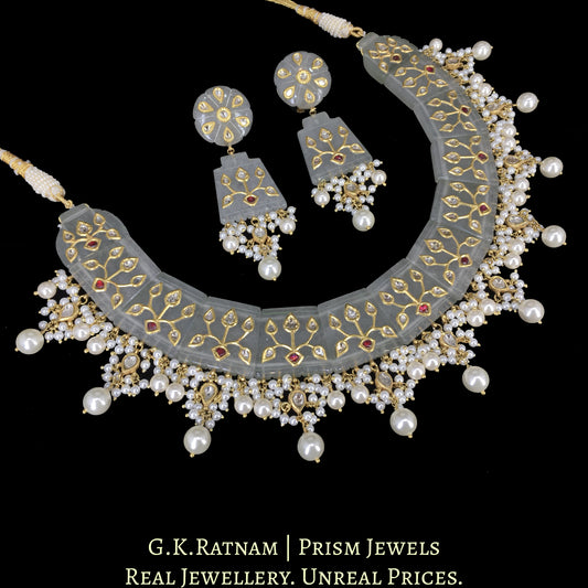 23k Gold and Diamond Polki Necklace Set with intricate Polki Inlays