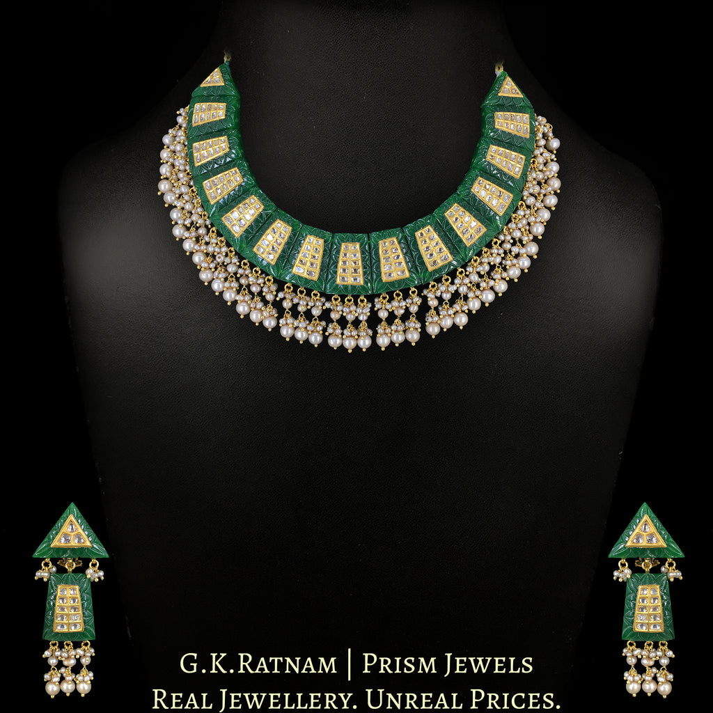 23k Gold and Diamond Polki with intricate gold & uncut inlays on carved emerald-like sticks