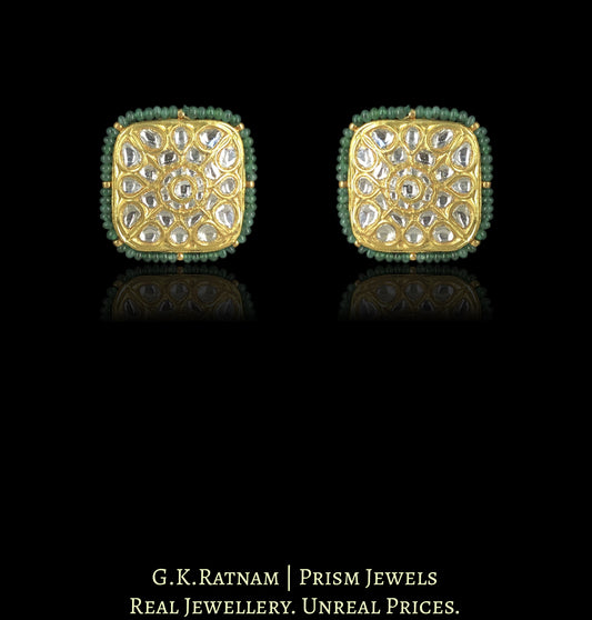 23k Gold and Diamond Polki Karnfool Earring Pair with Emeralds - G. K. Ratnam