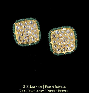 23k Gold and Diamond Polki Karnfool Earring Pair with Emeralds