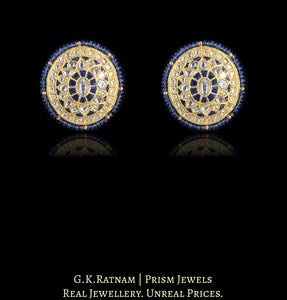 23k Gold and Diamond Polki Karnfool Earring Pair with Blue Sapphires