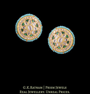 23k Gold and Diamond Polki Karnfool Earring Pair with Phiroza Chid